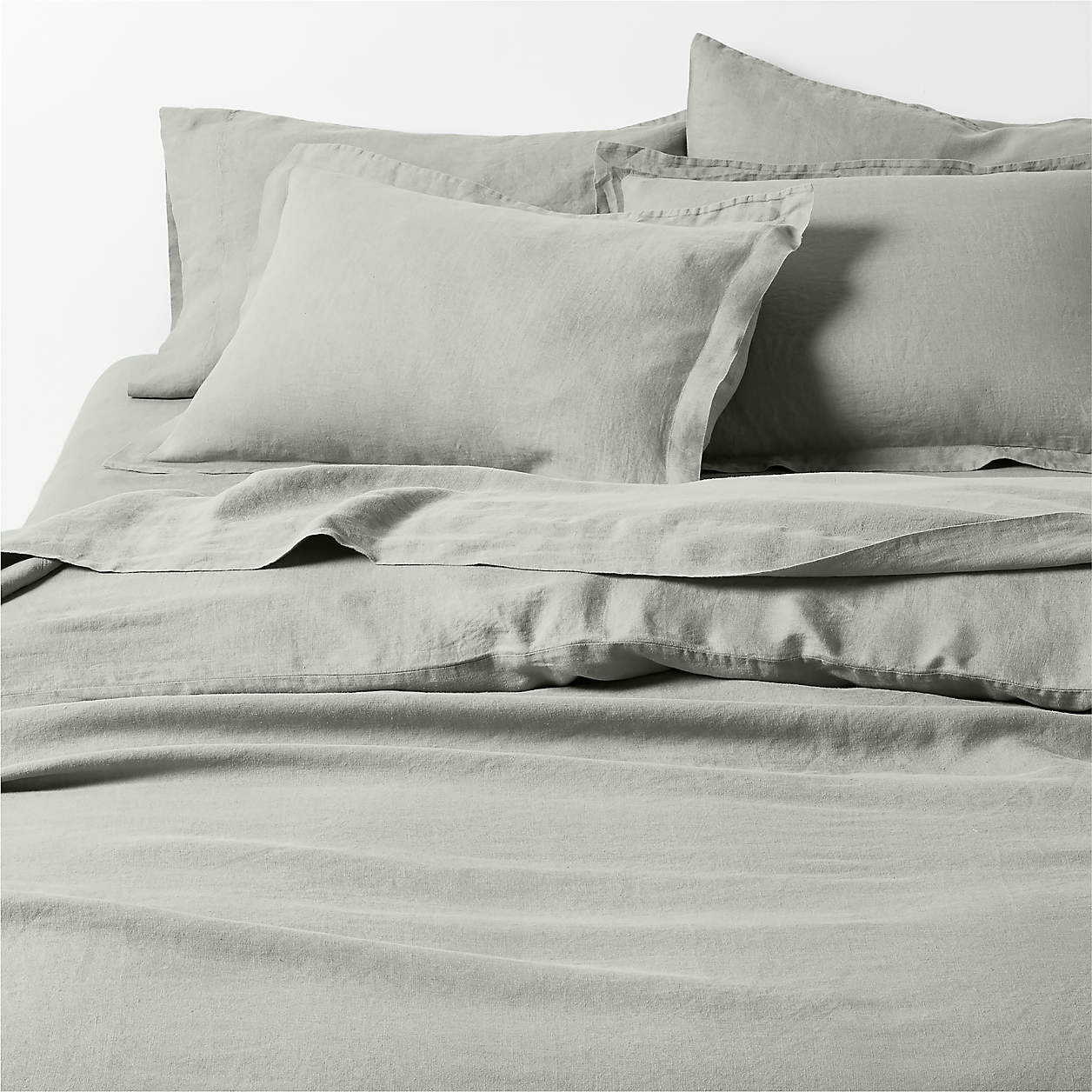 Aire Natural Hemp Shadow Sage Green Full/Queen Duvet Cover | Crate & Barrel