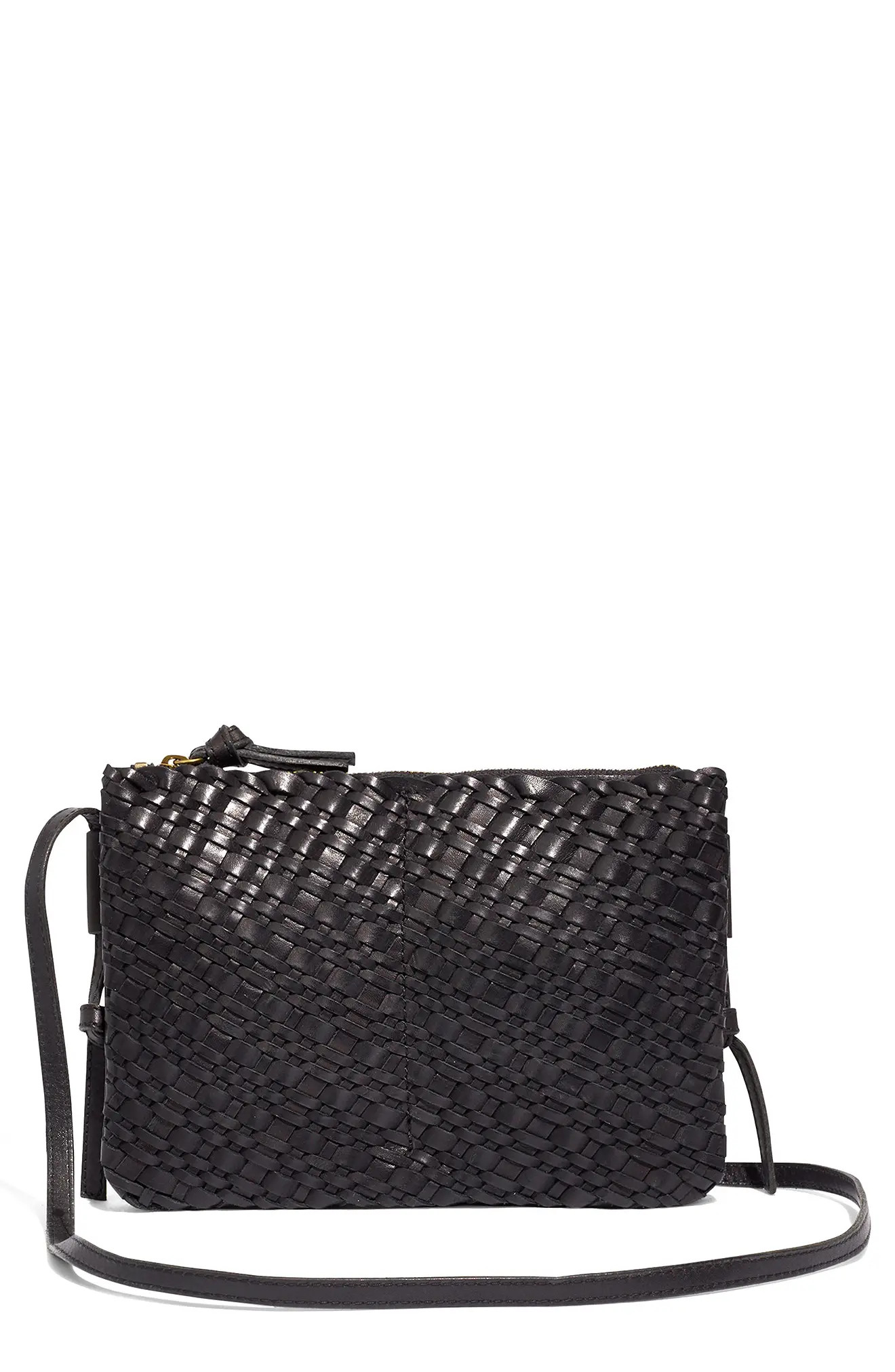 Madewell The Knotted Woven Leather Crossbody Bag in True Black at Nordstrom | Nordstrom