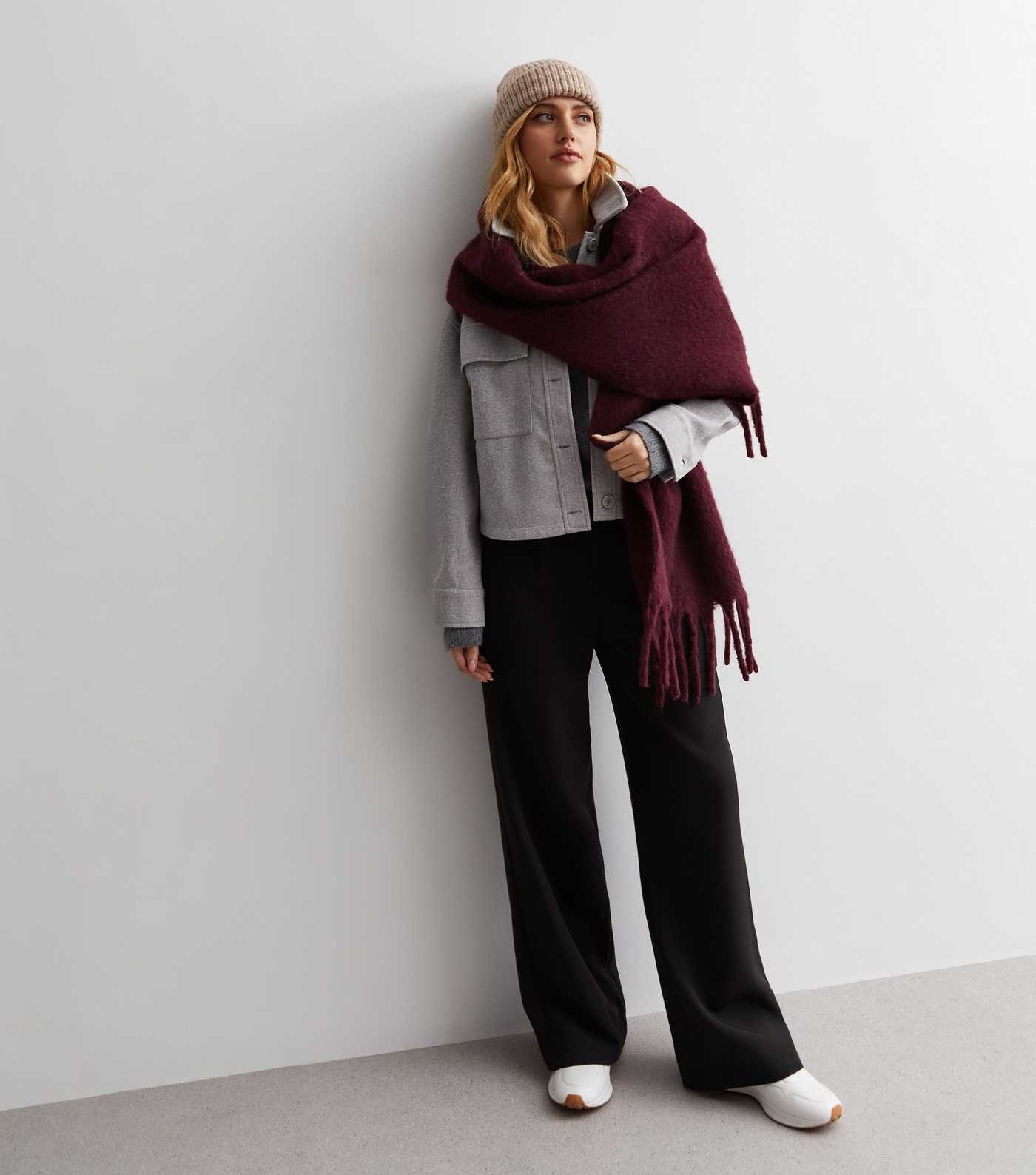 Burgundy Brushed Tassel Scarf | New Look | New Look (UK)