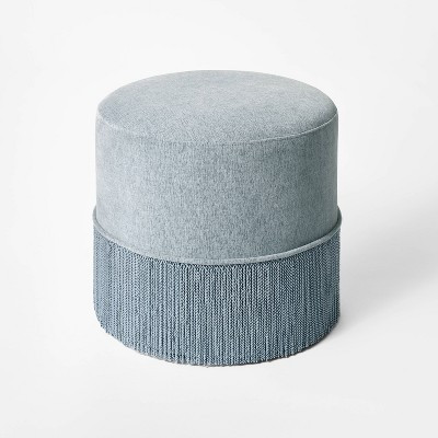 Upholstered Drum Ottoman with Fringe Light Blue - Threshold™ designed with Studio McGee | Target