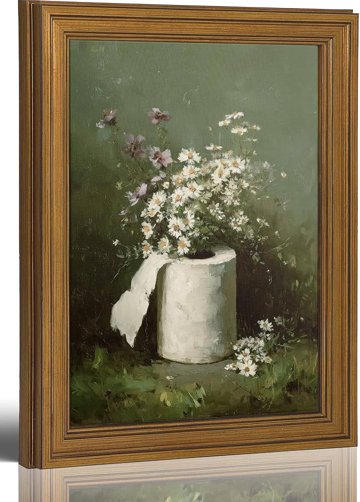 Framed Dark Green Funny Bathroom Canvas Wall Art, Vintage Whimsical Toilet Paper Painting Picture... | Amazon (US)