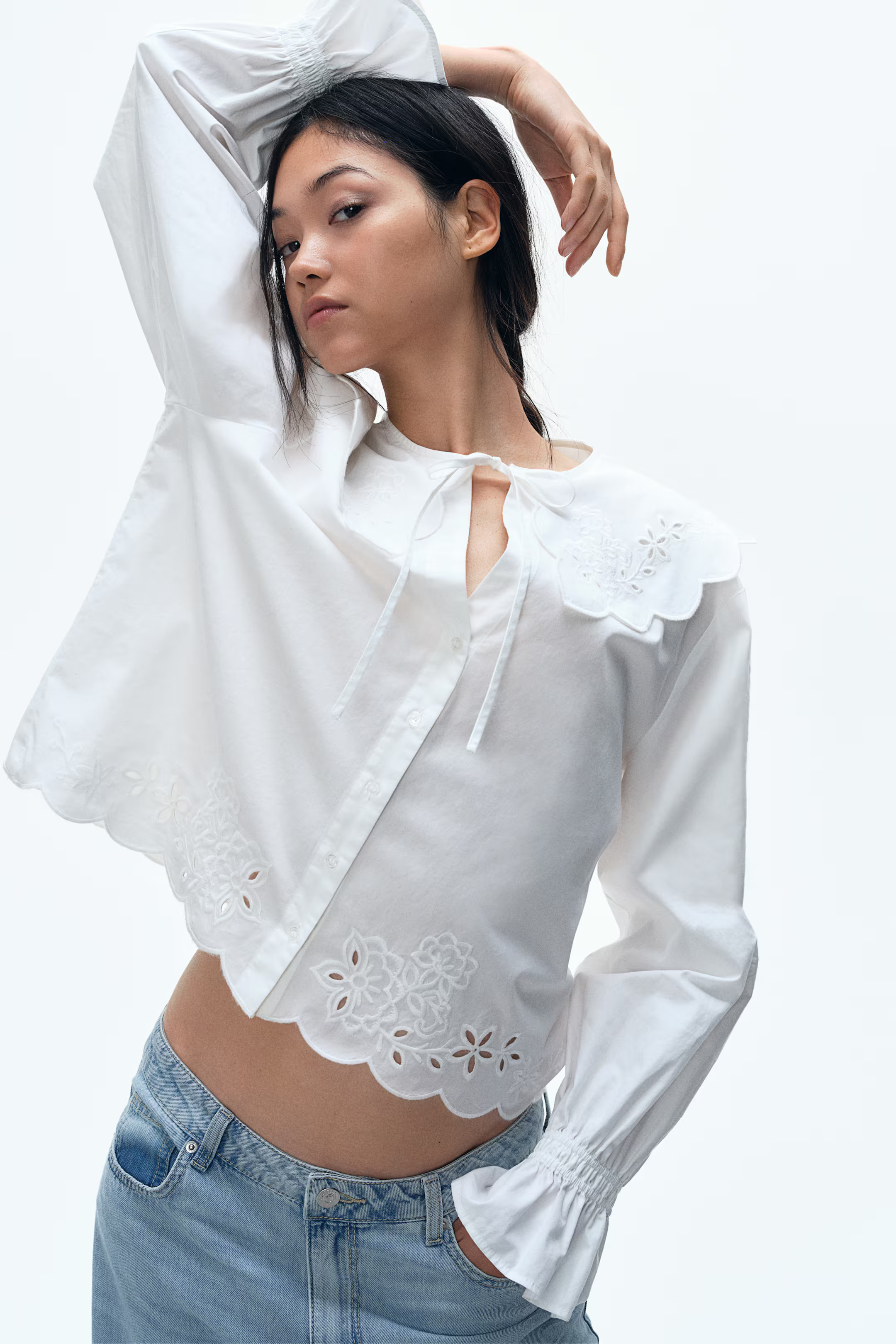 Embroidered Blouse with Peter Pan Collar | H&M (US + CA)