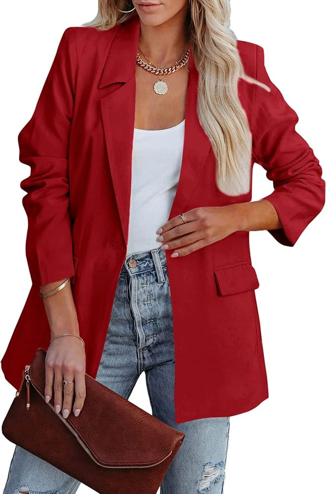 PRETTYGARDEN Womens Long Sleeve Open Front Button Jacket Work Suit | Amazon (US)