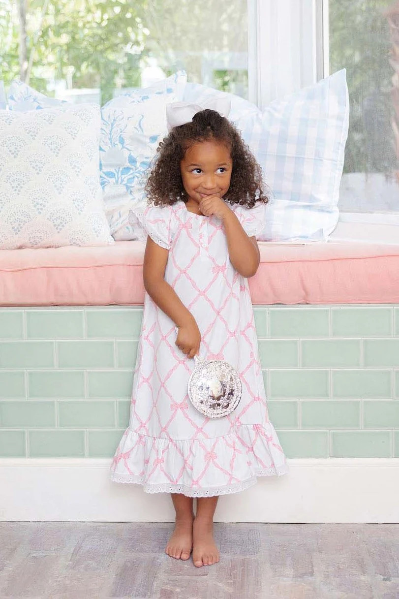 Marnie Morning Gown - Belle Meade Bow with White Eyelet | The Beaufort Bonnet Company