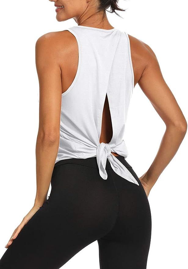 Bestisun Open Back Workout Tops for Women Backless Workout Shirts for Women Tie Back Yoga Tank fo... | Amazon (US)