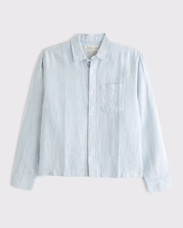 Cropped Linen Button-Up Shirt | Abercrombie & Fitch (US)