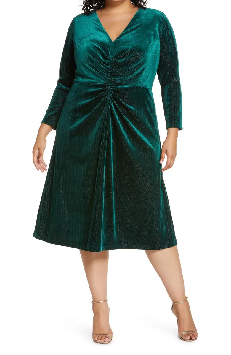 Maggy London Ruched Long Sleeve Velvet Midi Dress | Nordstrom | Nordstrom