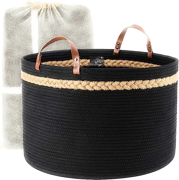 Eco Storage Solutions Black Basket, Rope Basket, BoHo Basket, Blanket Basket Living Room, Woven B... | Amazon (US)