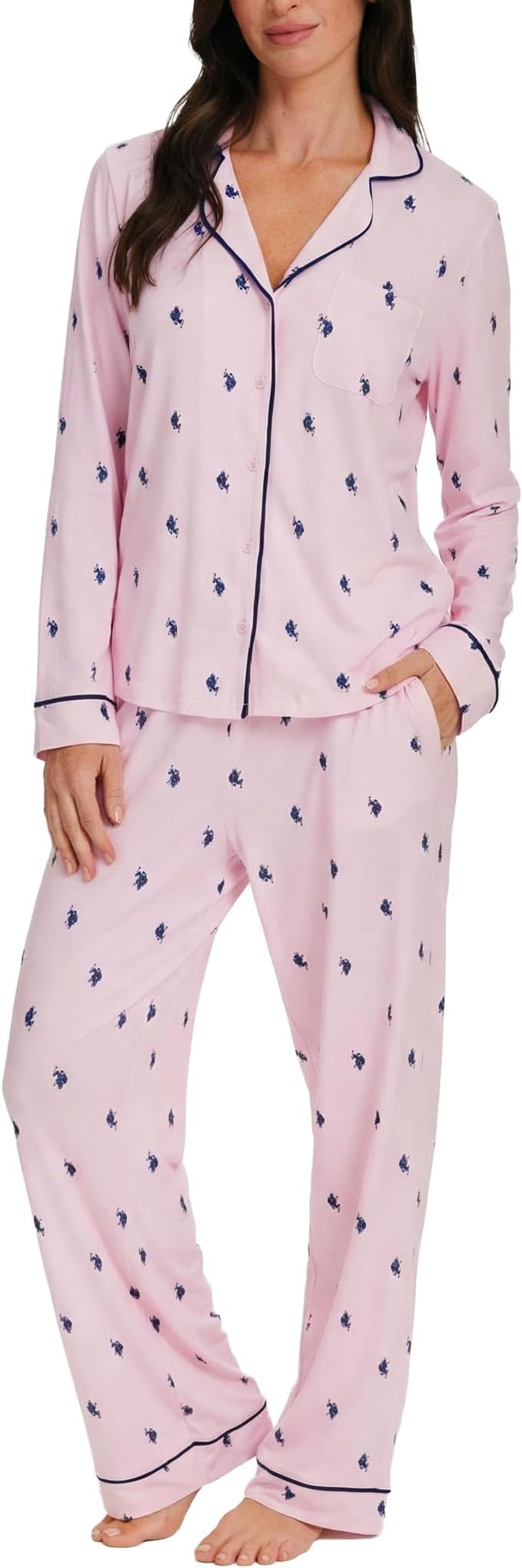 U.S. Polo Assn. Womens Pajama Set Long Sleeve Button Up Top and Pajama Pants | Amazon (US)