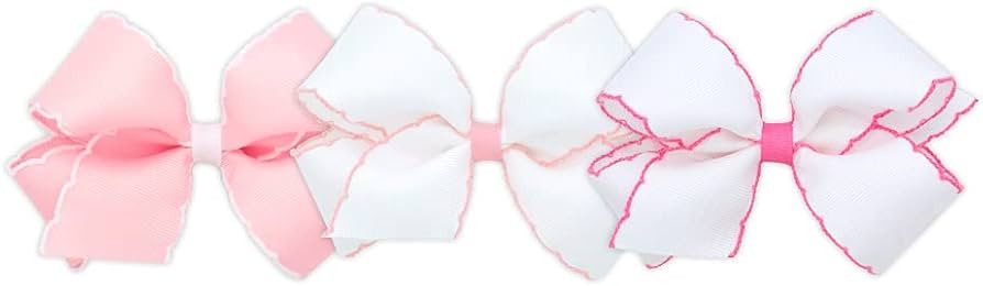 Wee Ones Girls' Medium Moonstitch Grosgrain Bow 3 pc. Variety Pack Set on WeeStay No-Slip Hair Cl... | Amazon (US)