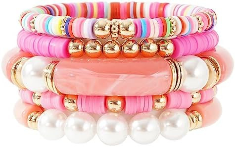GOOJIDS Simple Beaded Gold Bangles Bracelet Chunky Bamboo Tube Curved Stacking Clear Acrylic Colo... | Amazon (US)