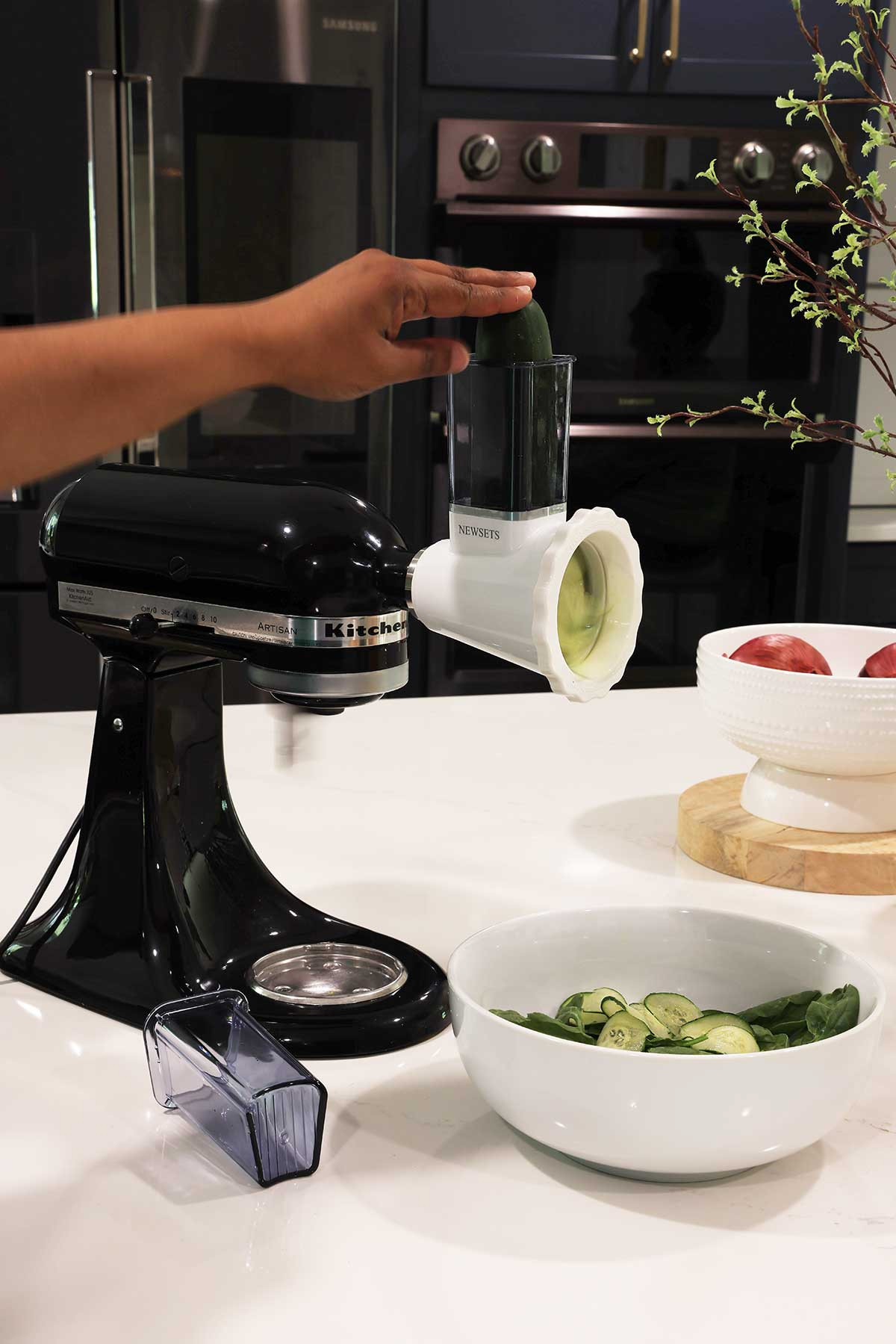 Compact slicer and shredder that attaches to your Kitchen Aid stand mixer | Saves room in the kitchen so you don't have to buy a food processor that takes up valuable space, but does the job just as well! 

 #LTKfoodie #LTKHome