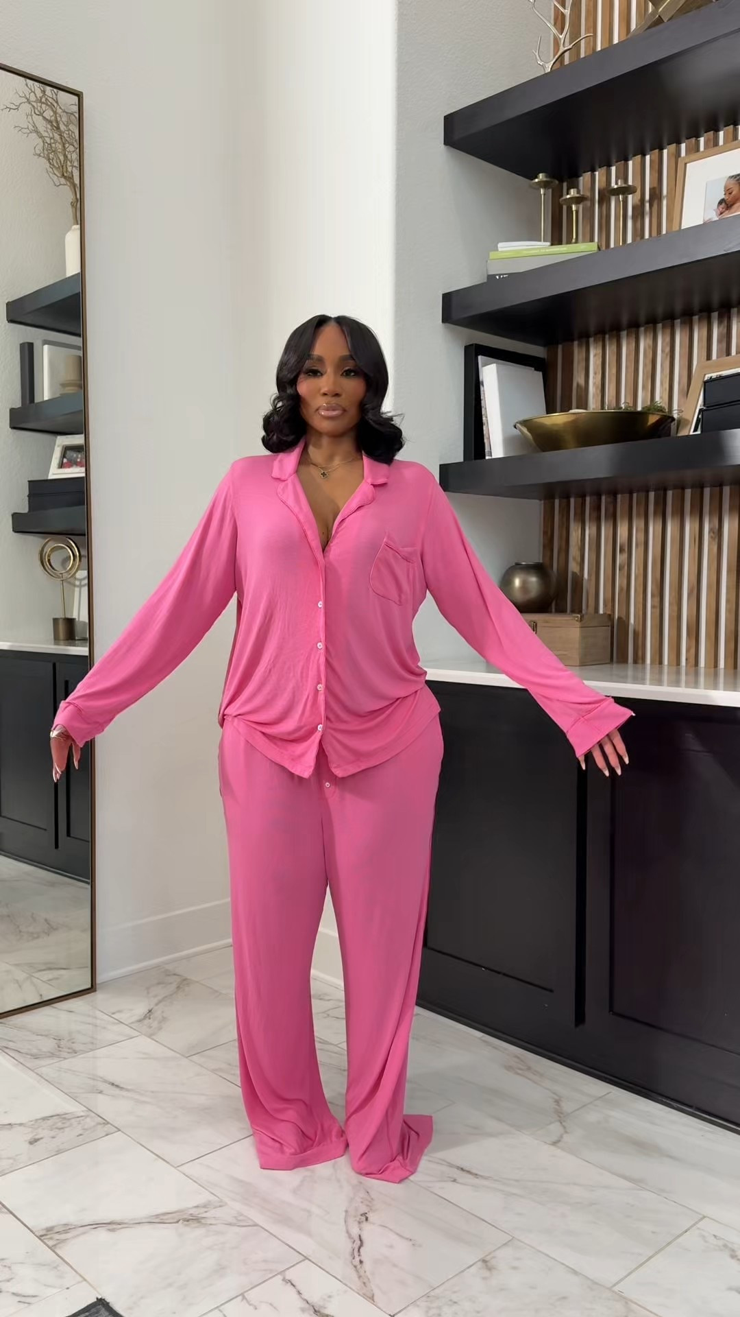 Soft and cute pajama find! Like to buy mine oversized! Comes in a ton of colors and prints! 