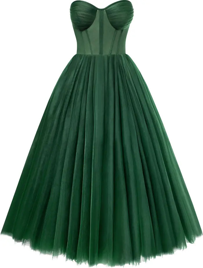 Milla Emerald Green Strapless Puffy Midi Tulle Dress | Nordstrom | Nordstrom
