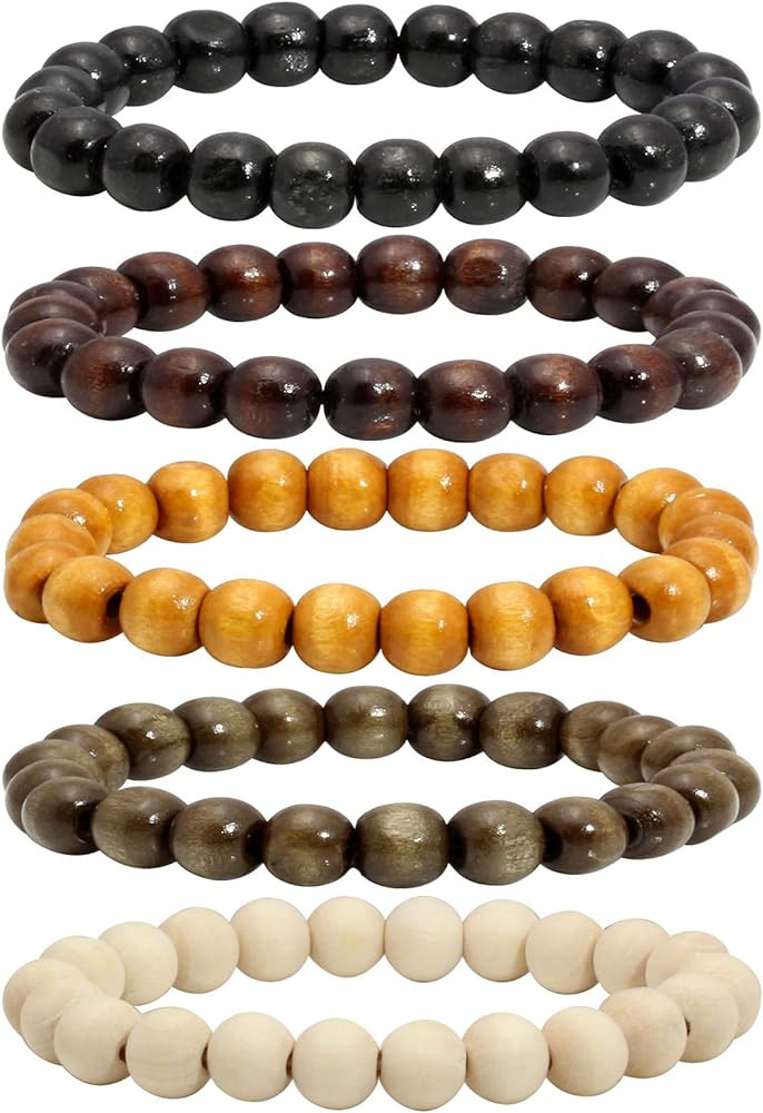 MILAKOO 5 Pcs Wooden Beaded Bracelet Bangle for Men and Women Elastic | Amazon (US)