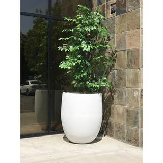 21.7 in. Tall Pure White Lightweight Concrete Outdoor Round Bowl Planter | The Home Depot