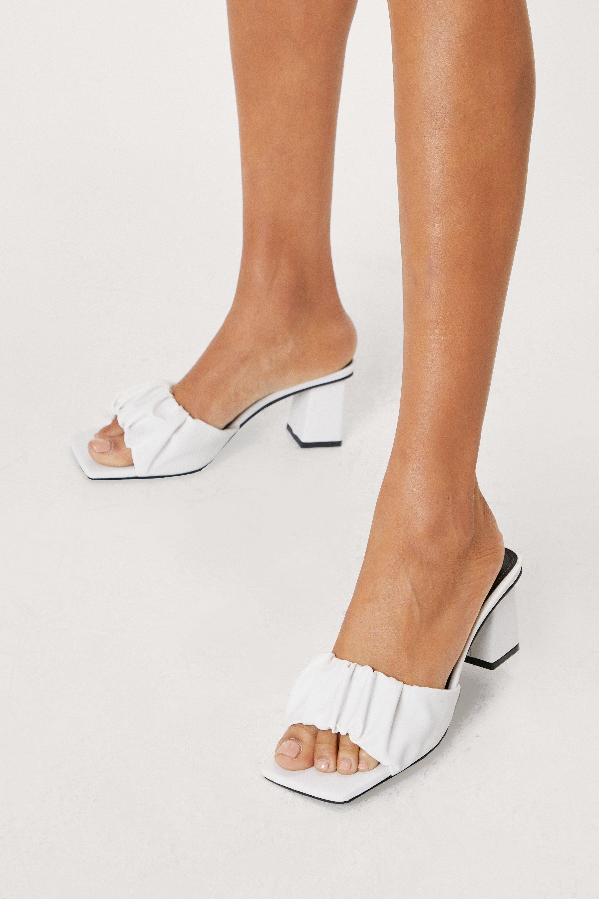 Faux Leather Square Toe Ruched Mules | Nasty Gal (US)