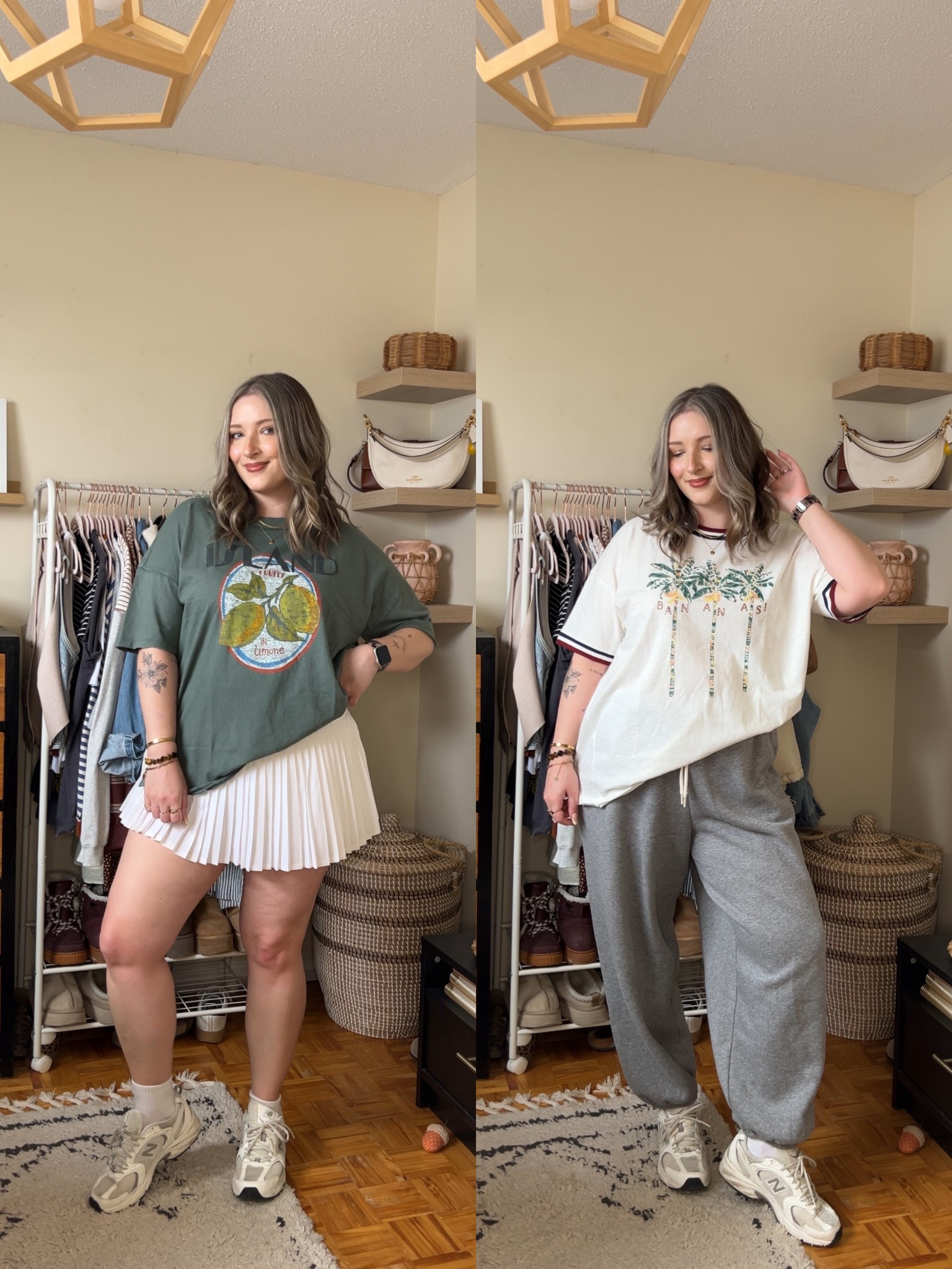 Spring to summer comfy aerie outfits!
Graphic tees - L 
Sweatpants - L
Tennis skirt - bought this years ago, wearing M. If I was ordering now I’d get L, but M still fits
New Balance sneakers - run a little big, I’m a 9.5-10 and wear a 9

#LTKmidsize #LTKsale #LTKsummer
