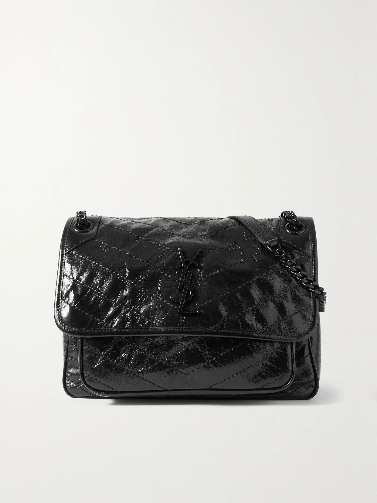 SAINT LAURENT - Niki Medium Quilted Crinkled Glossed-leather Shoulder Bag - Black | NET-A-PORTER (US)
