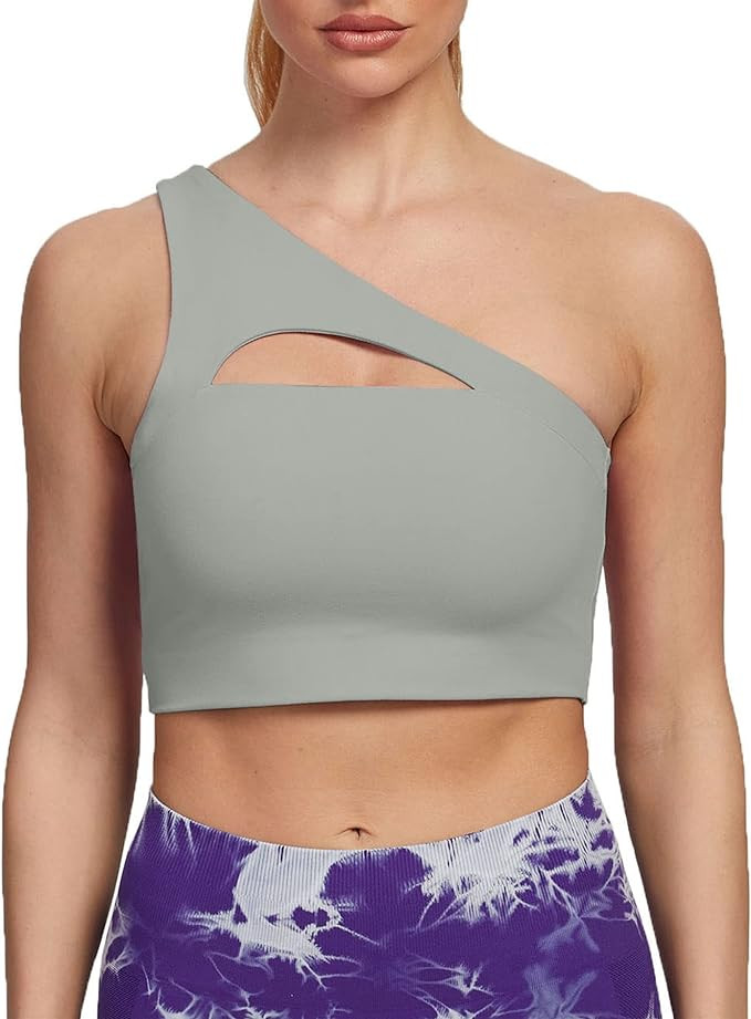 Aoxjox Women's Workout Sports Bras Fitness Gym Olivia Asymmetric One Shoulder Padded Bra Yoga Cro... | Amazon (US)
