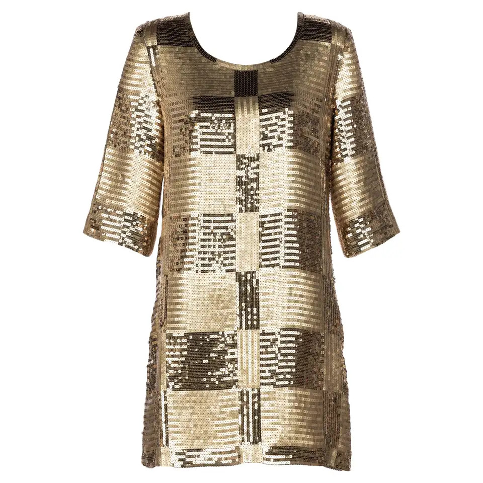 Unsigned Gold Sequin Tunic Mini Dress 1960s Style | 1stDibs