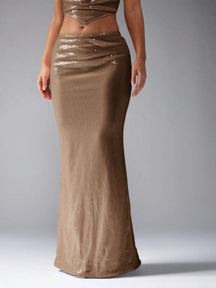 MISSGUIDED Sequin Maxi Evening Skirt Glitter Long Floor Length Bodycon Party Holiday Clubwear Wed... | SHEIN