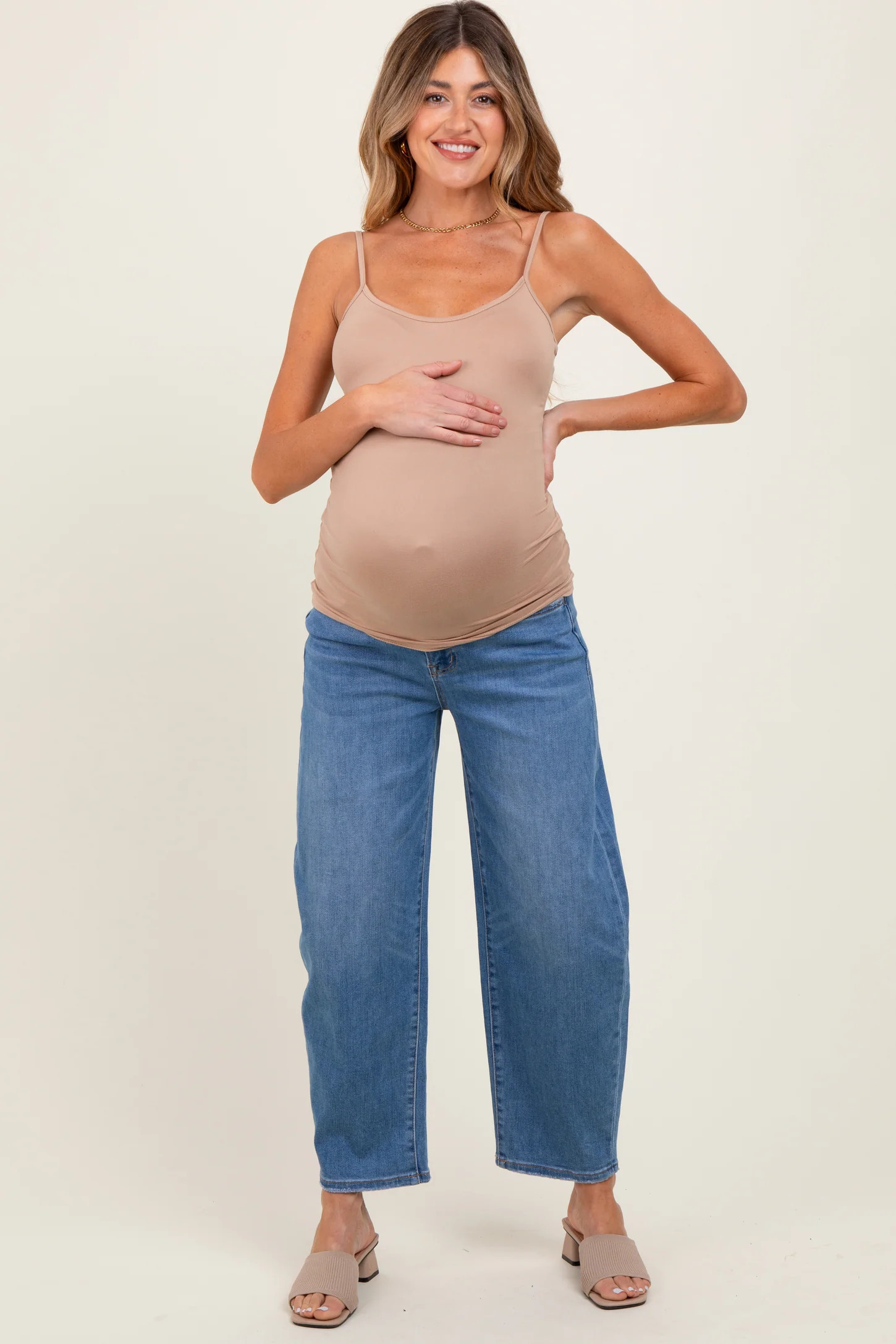 Blue Classic Wash Barrel Leg Maternity Jeans | PinkBlush Maternity