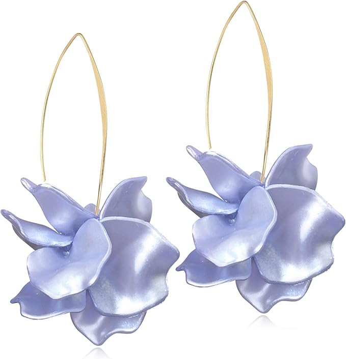 Handmade Bohemian Acrylic Large Flower Dangle Drop Earrings Unique Resin Tiered Petal Flower Line... | Amazon (US)