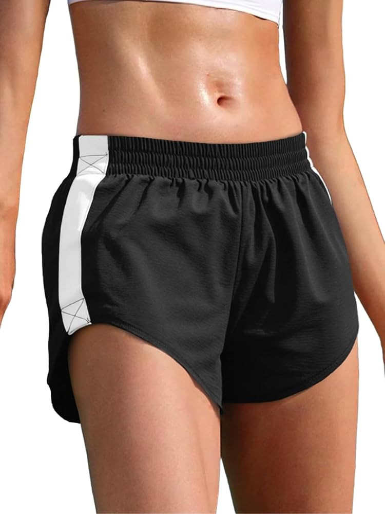 Fisoew Women’s Striped Track Shorts High Waisted Dolphin Workout Running Athletic Sweat Shorts | Amazon (US)