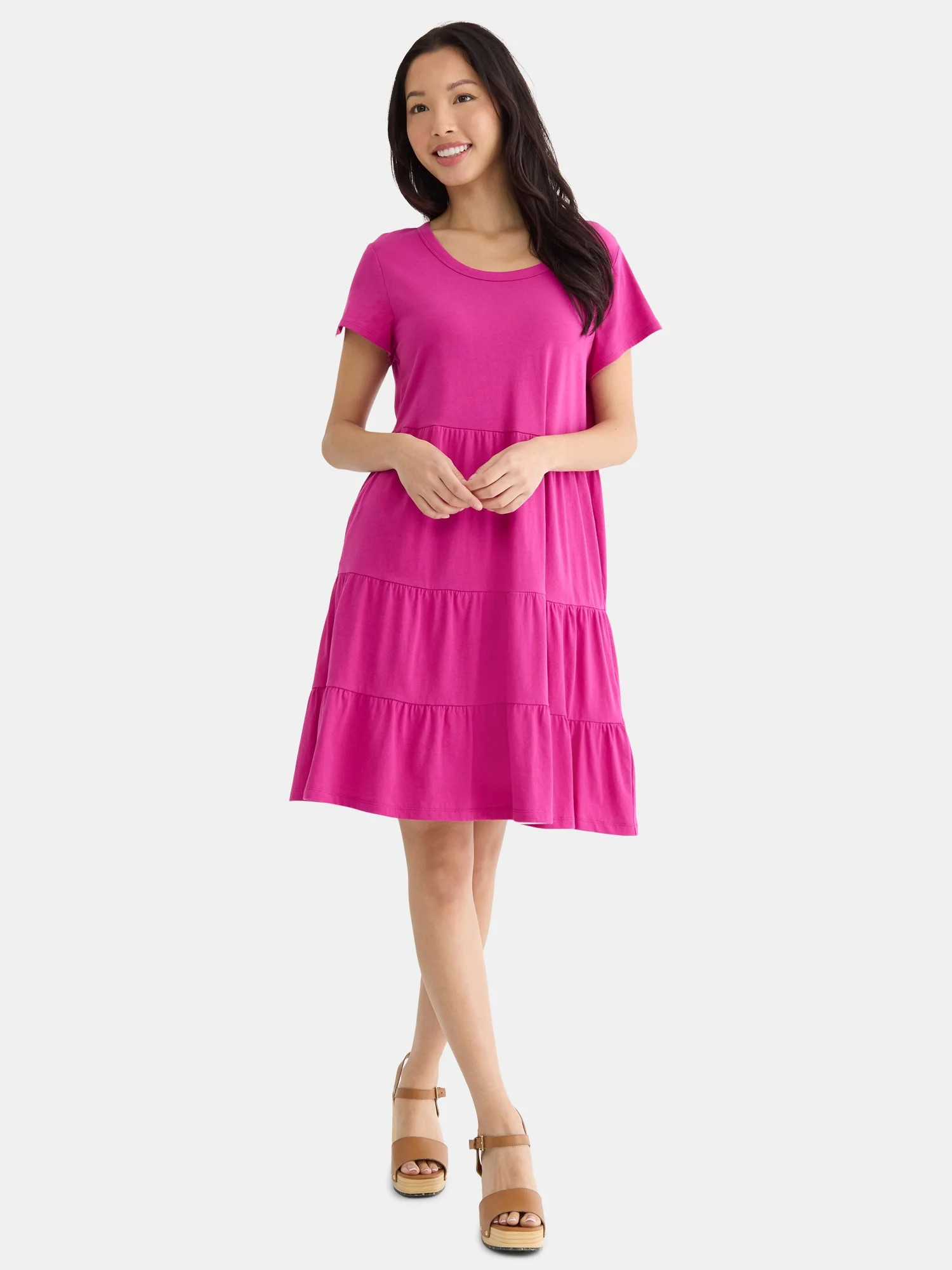 Time And Tru Women's and Women's Plus Tiered Knit Dress, Sizes XS-4X | Walmart (US)