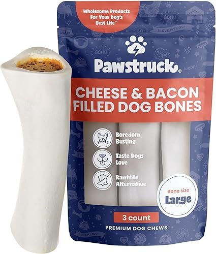 Pawstruck Large 5-6" Filled Dog Bones, Cheese & Bacon Flavor - Made in USA Long Lasting Stuffed F... | Amazon (US)