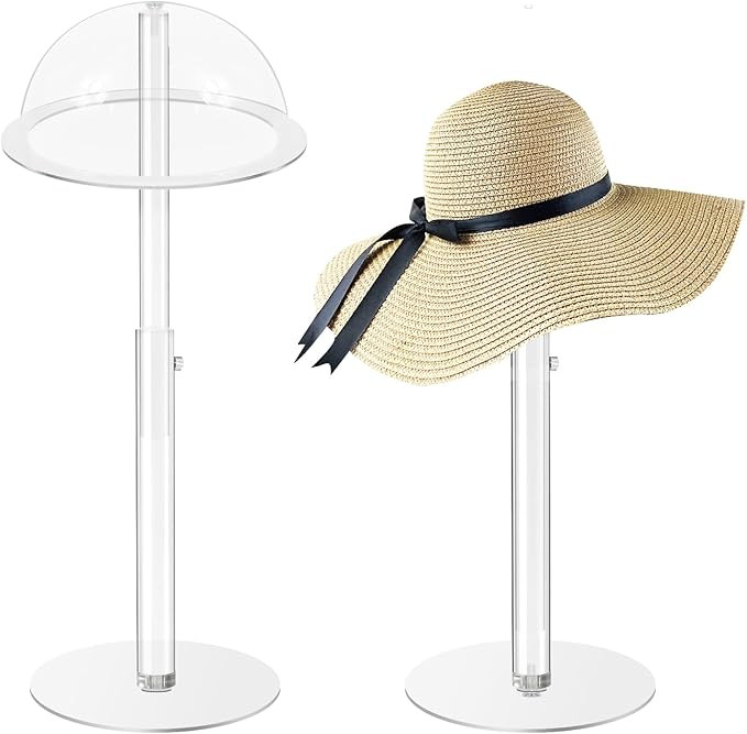 Chris.W Luxury Clear Acrylic Hat Display Stand with Dome Top – Adjustable 8"-16" Round Base Sta... | Amazon (US)