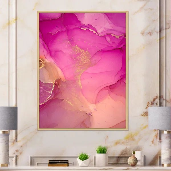 Pink And Gold Ink Clouds Framed On Canvas Painting | Wayfair North America