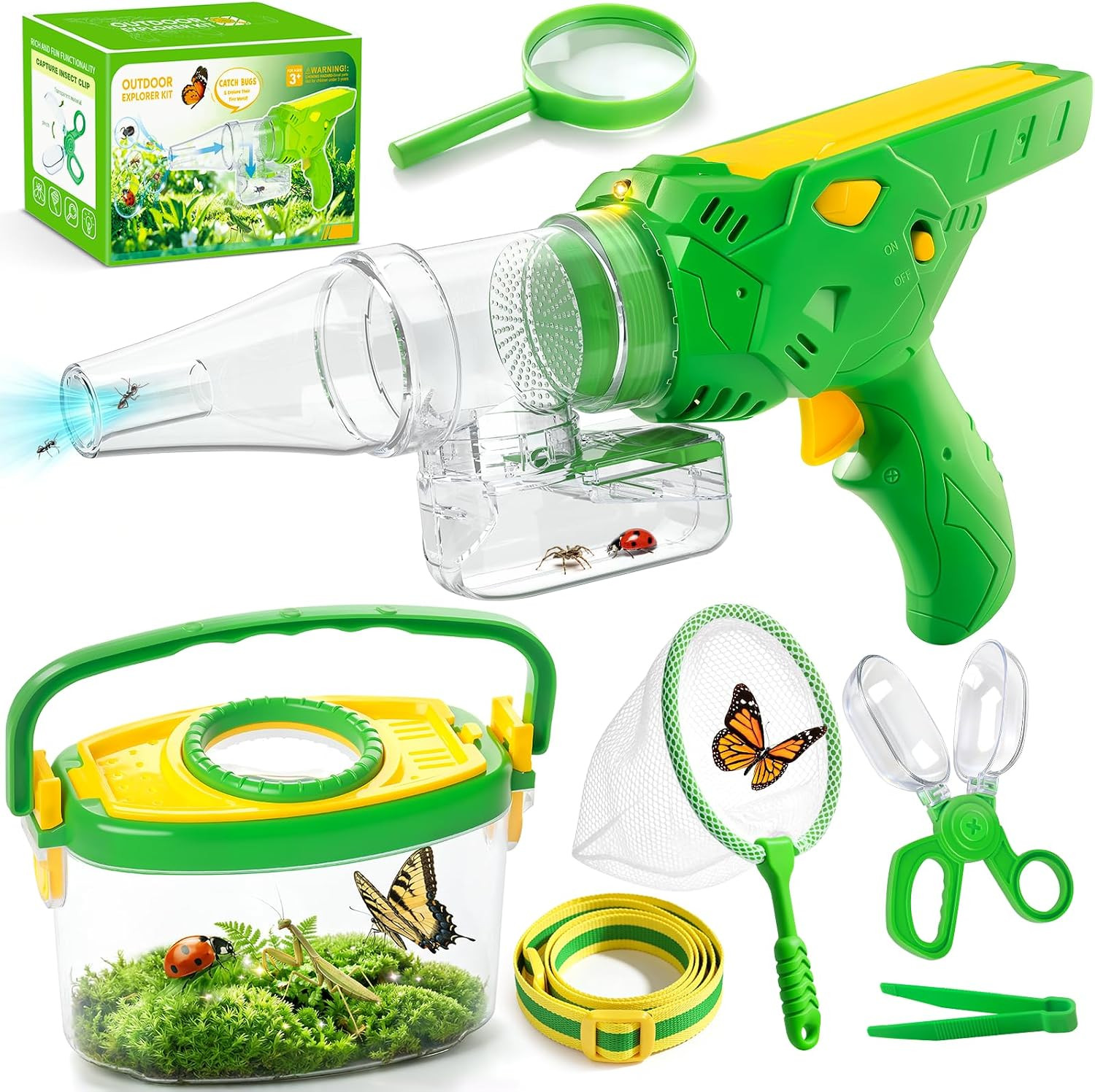 SOLIEHOO Bug Catcher for Kids 3-12, Bug Vacuum Bugs Catching Release Kit, Magnifying Glass Bug Collector Butterfly Net Bugs Grabber Insect Catcher Tweezers, Boys Outside Explorer Toys Birthday Gift | Amazon (US)