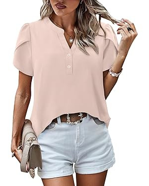 Magritta Womens Tops Dressy Casual Short Sleeve Pleated Tshirt 2025 Summer Loose Fitting Blouse F... | Amazon (US)