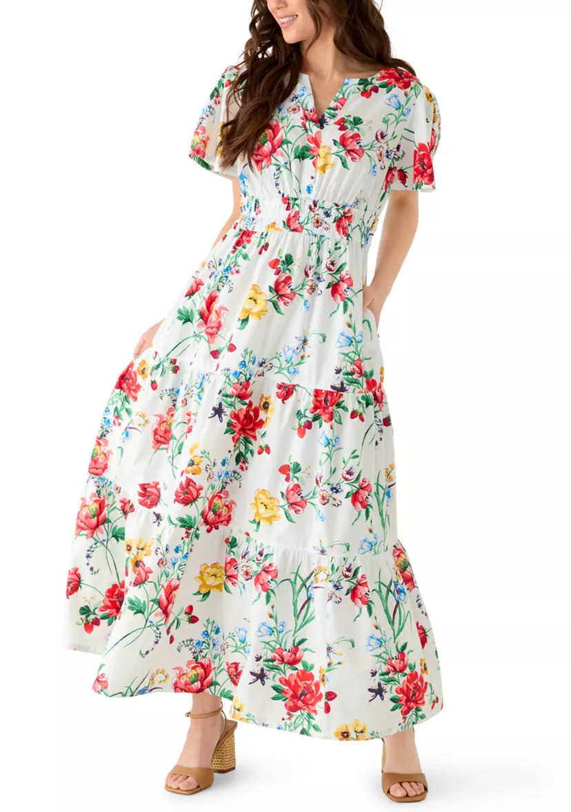 Petite Short Sleeve Waisted Midi Dress | Belk