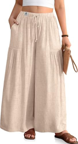 TARSE Womens Linen Wide Leg Cropped Pants Baggy Palazzo Boho Casual Elastic Waist Summer Beach Sk... | Amazon (US)