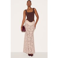 Taupe Floral Lace Sheer Maxi Skirt | PrettyLittleThing US