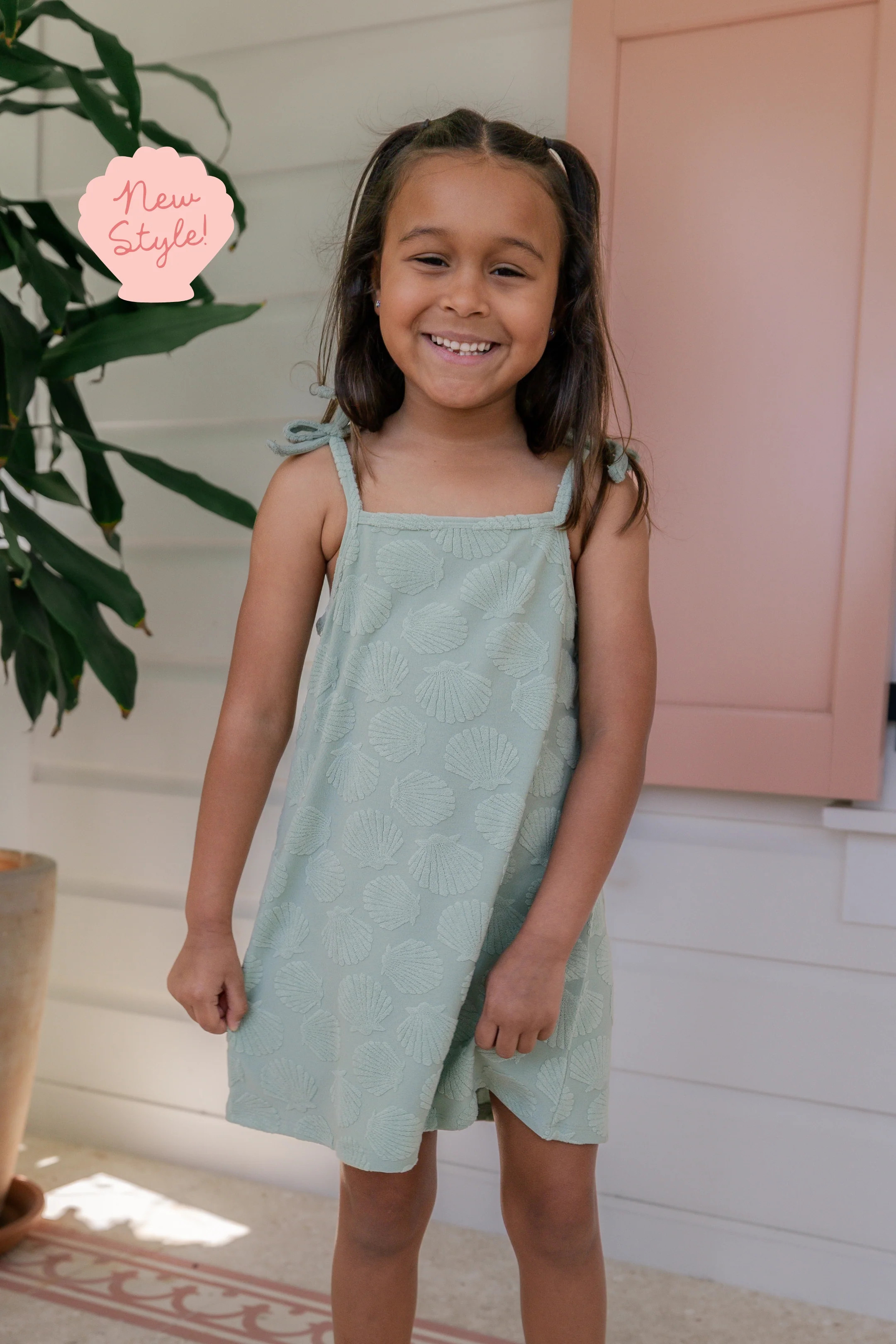Green Seashell Terry Tank Dress | Girls Beach Vacation Dress | In My Jammers | In My Jammers