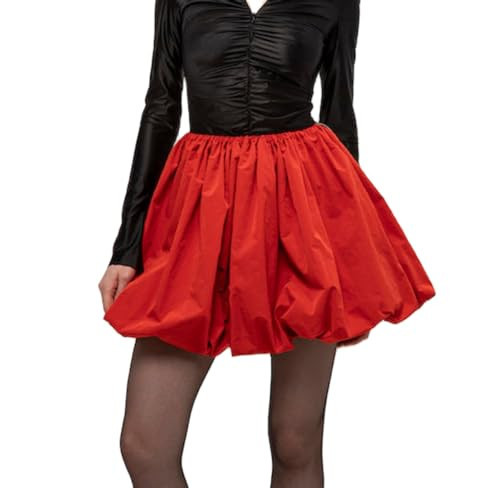 UAURORAO Y2k Bubble Mini Skirts Women Ruffle Hem A line Pleated Short Skirts High Waist Puffy Flared Balloon Skirts(Bubble 34- Red,Medium) | Amazon (US)