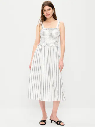 Fit & Flare Smocked-Bodice Midi Dress | Old Navy (US)
