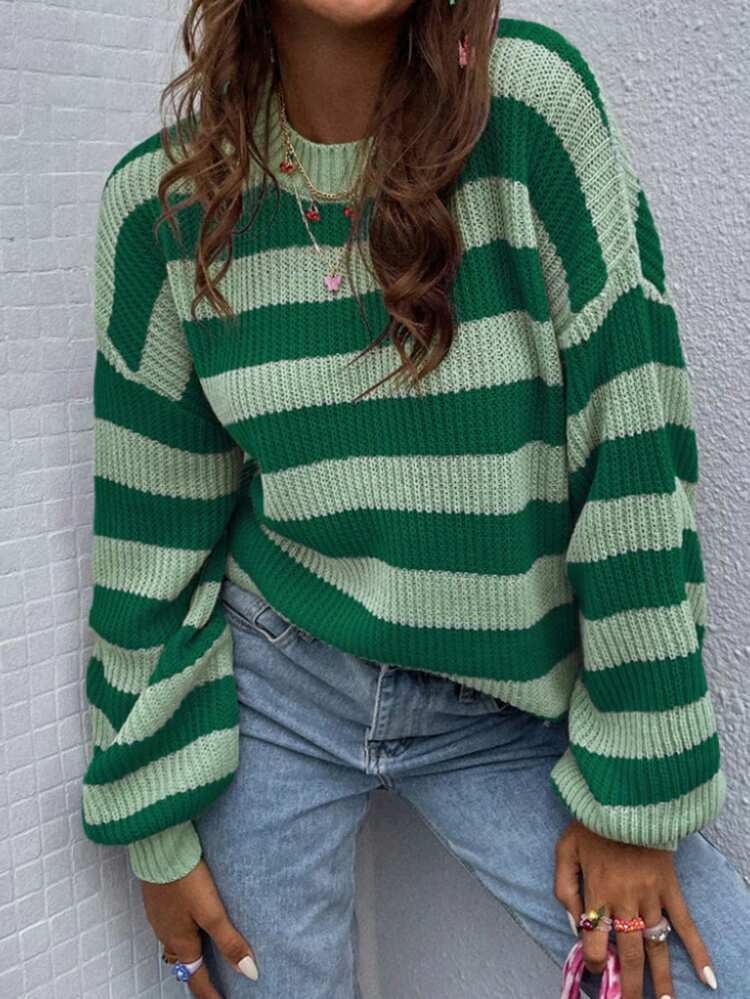 LocalStriped Pattern Drop Shoulder Sweater,Long Sleeve Tops Knit Pullover Fall Winter Outfit | SHEIN