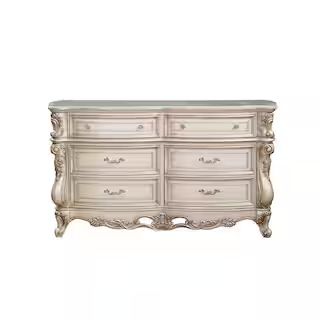 Acme Furniture Gorsedd 6-Drawers Marble and Antique White Dresser 27445 | The Home Depot