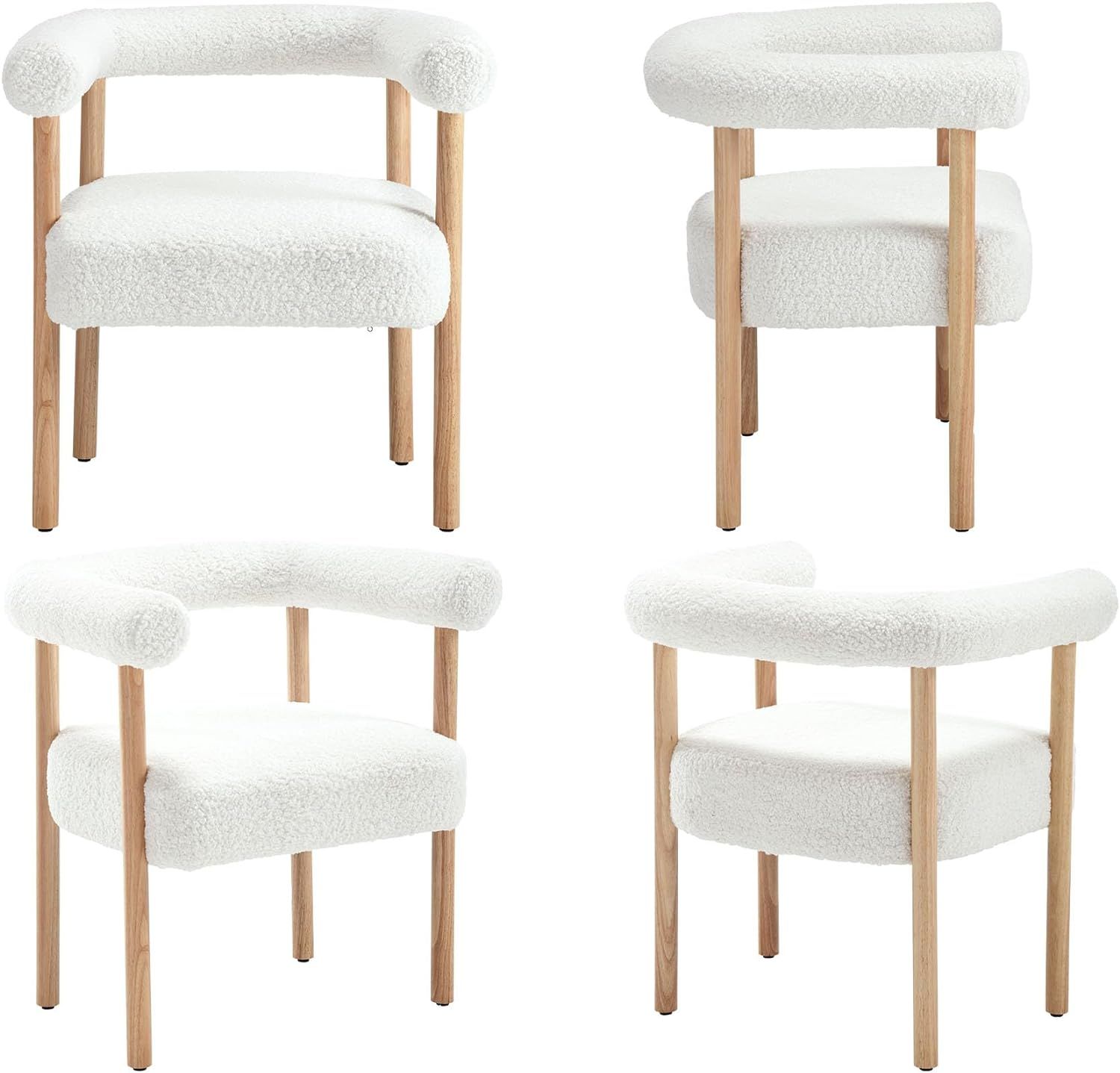 VESCASA Upholstered Dining Chairs with Natural Wood Legs, Sherpa Fleece Mid-Century Modern Dining... | Amazon (US)