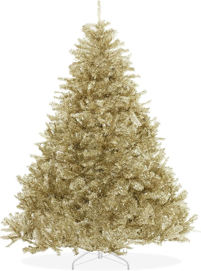 Casafield 7.5FT Champagne Gold Tinsel Artificial Holiday Christmas Tree with Sturdy Metal Stand | Amazon (US)