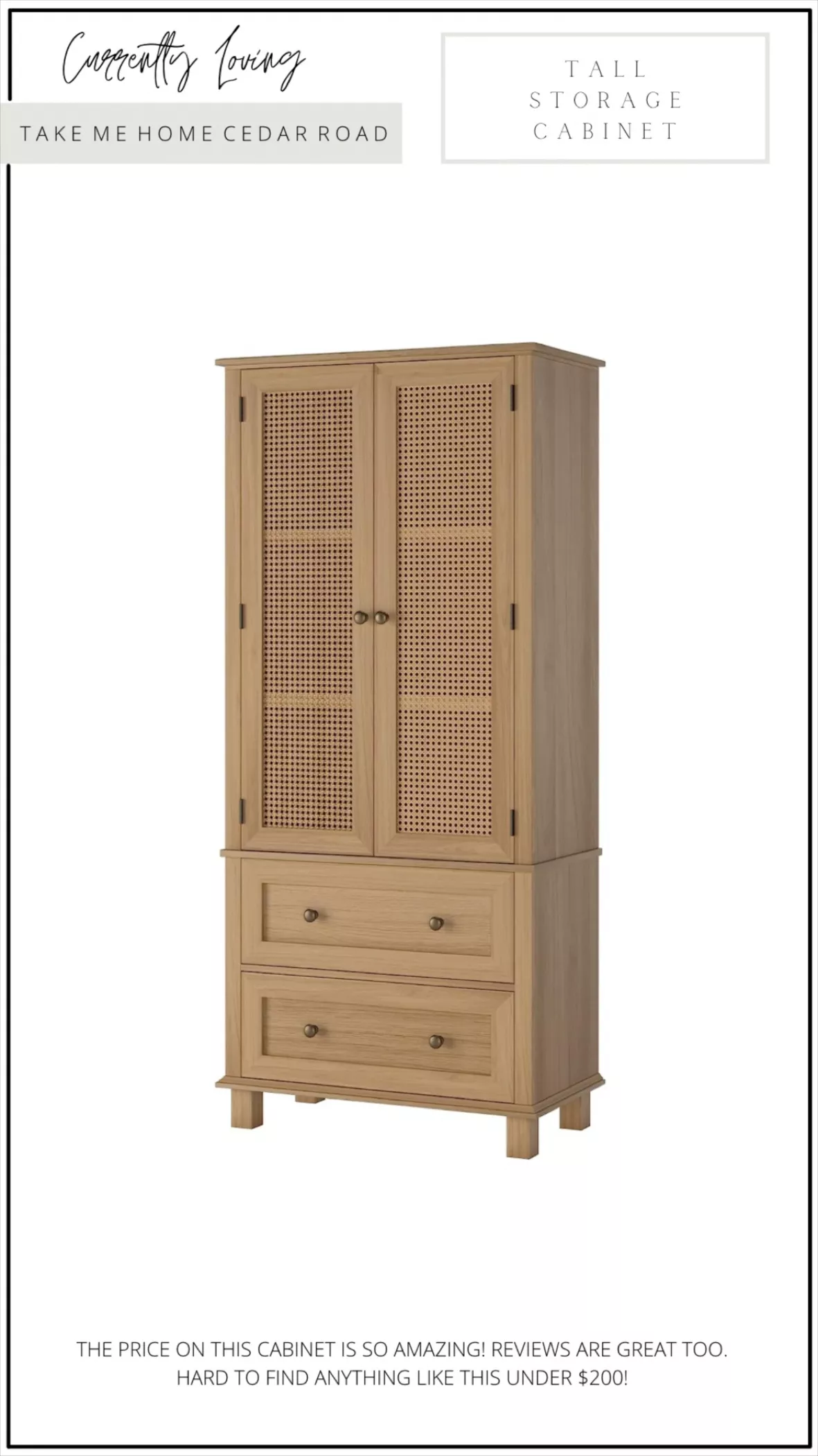 FOTOSOK Kitchen Pantry Storage Cabinet, Tall Cabinet with Rattan