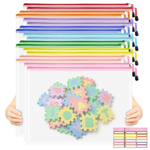 VVCOIIROEI 18pcs Mesh Zipper Pouch Board Games Storage Bags, 9 Colors Puzzle Bags, A3 17x12 Inches Large Reusable Zipper Bags for Organizing, Plastic Mesh Bags, Travel, School Office Organization | Amazon (US)
