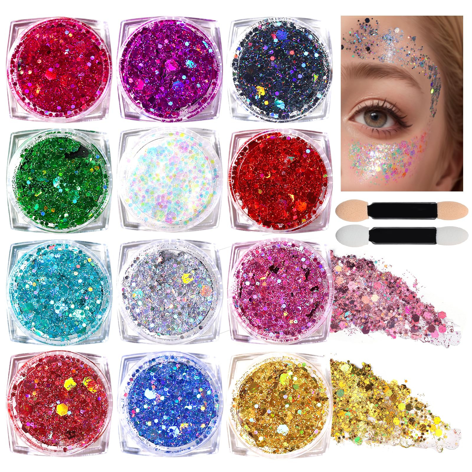Teenitor Body Glitter Face Glitter Makeup Festival Glitter, 12 Colors Face and Body Glitter Gel, ... | Amazon (US)