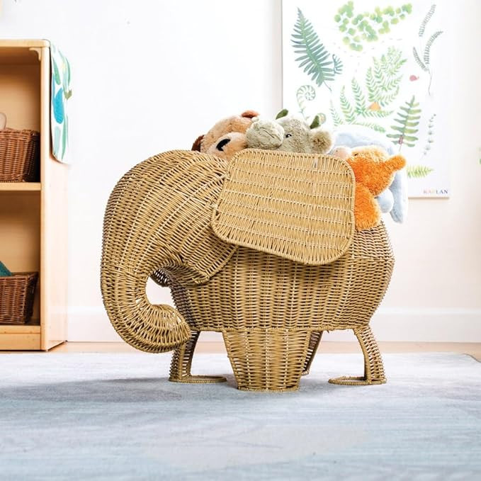 Kaplan Early Learning Elephant Washable Wicker Floor Basket | Animal-Inspired Woven Rattan Storag... | Amazon (US)