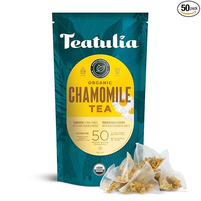 Teatulia Organic Chamomile Tea Bags (50 Pyramid Teabags) Raw Whole Leaf Flower. 100% Compostable ... | Amazon (US)